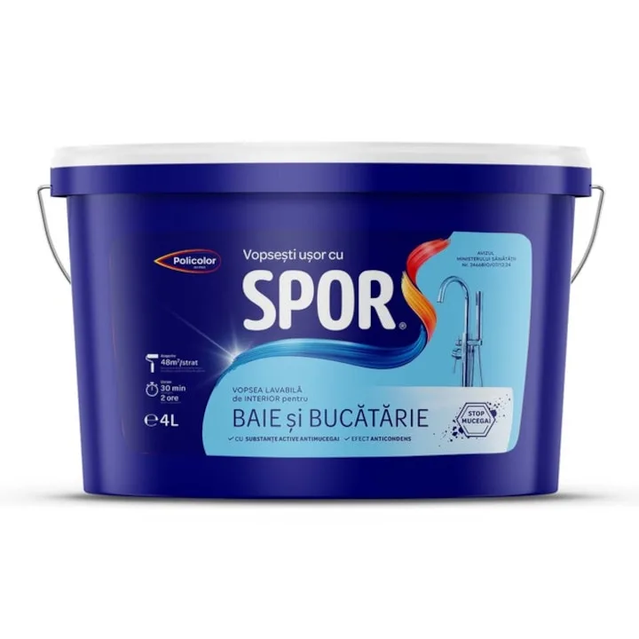 Spor baie și bucătărie, de interior, antimucegai, albă