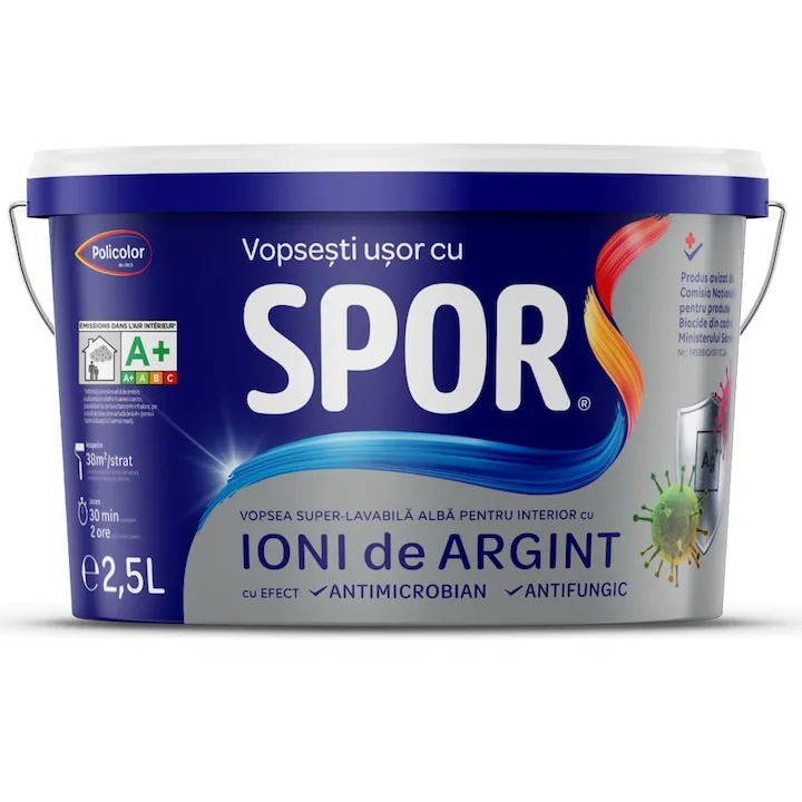 Spor cu ioni de argint, de interior, antimucegai, albă