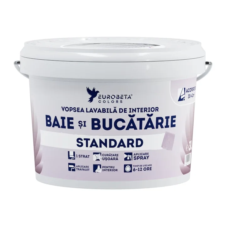 Eurobeta Colors baie și bucătărie, antimucegai, de interior, albă