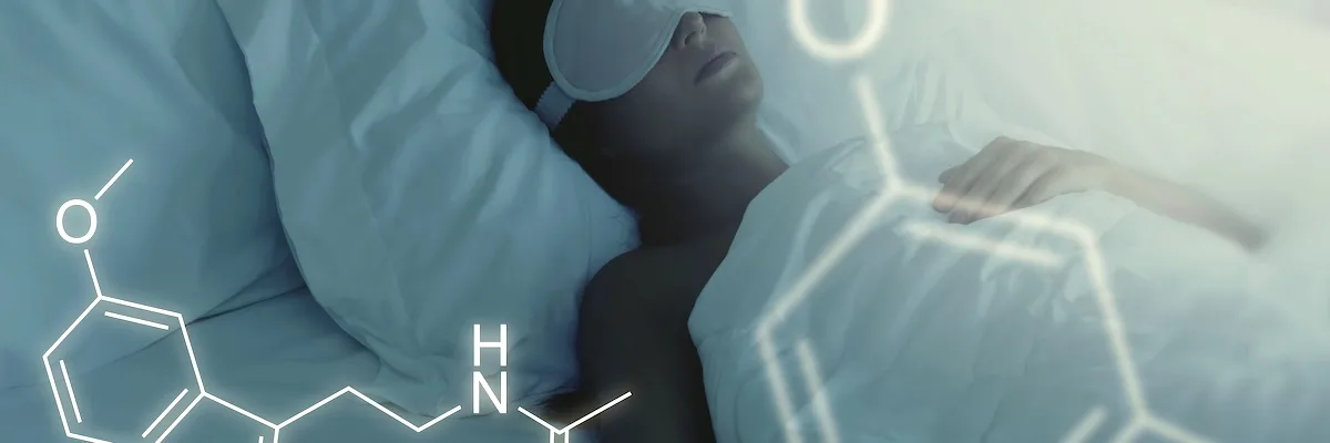 Melatonin Skeletal Formula And Sleeping Woman During The Night